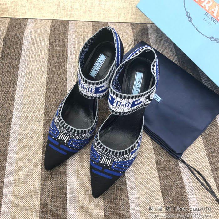 PRADA普拉達 2019早春 T臺走秀 網紅同款 刺繡系列 春夏時尚 高跟尖頭單鞋  ljl1031